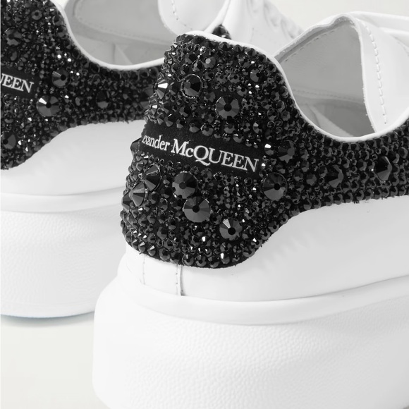Alexander McQueen Shoes - Alexander McQueen Black Crystal Embellished White Sneakers